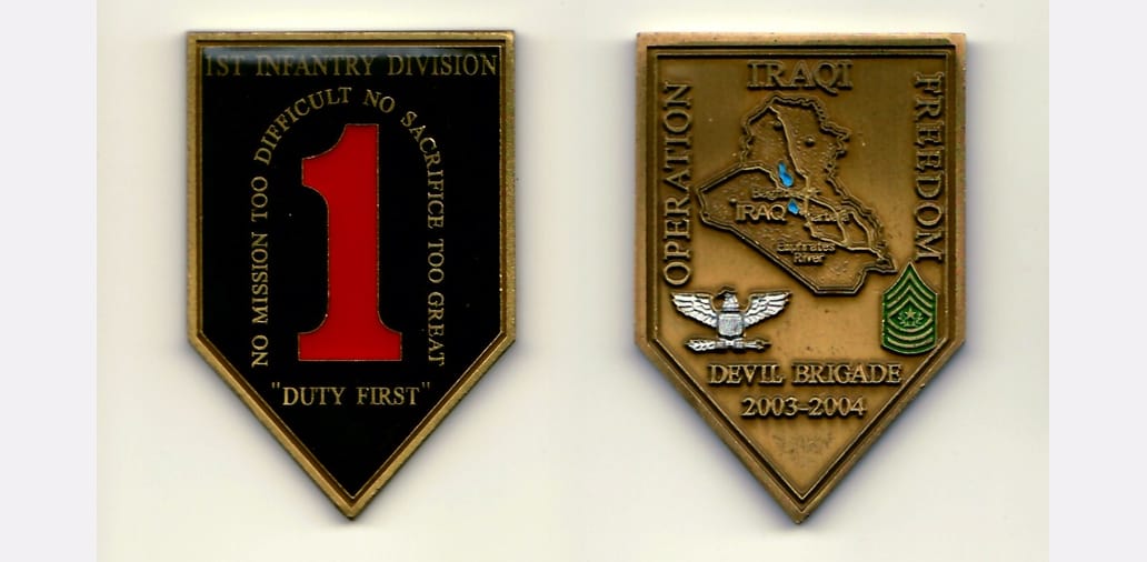 Five sided shaped, gold colored coin 1½ inches wide X 2½  inches high.