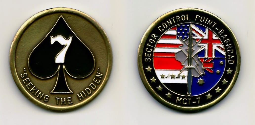 Round shaped, brass coin, 1-11/16 inches in diameter.