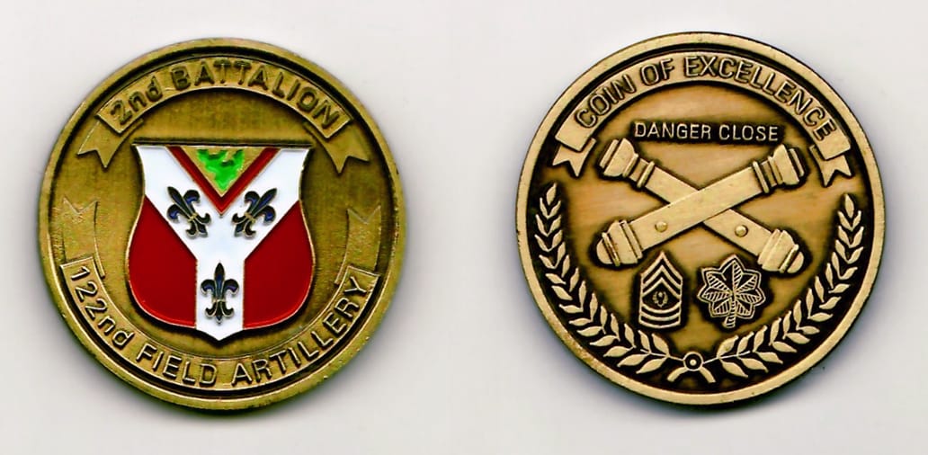 Round shaped, brass coin, 1½ inches in diameter.