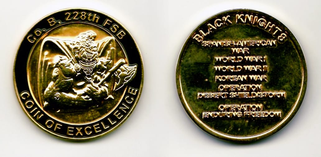 Round shaped, gold edged, enameled coin 1-9/16 inches in diameter.