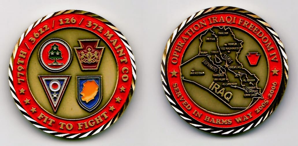 Round shaped, gold edged coin, 1-5/8 inches in diameter.