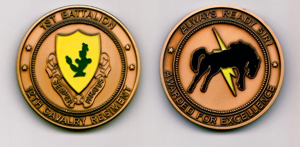 Round shaped, brass coin 1¾ inches in diameter.