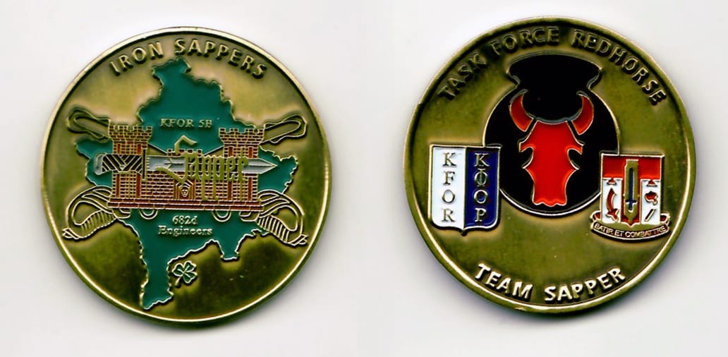 Round shaped, brass colored coin 1-1/2 inches in diameter.