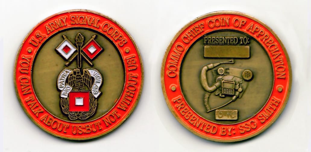 Round shaped, brass colored coin 1¾ inches in diameter.