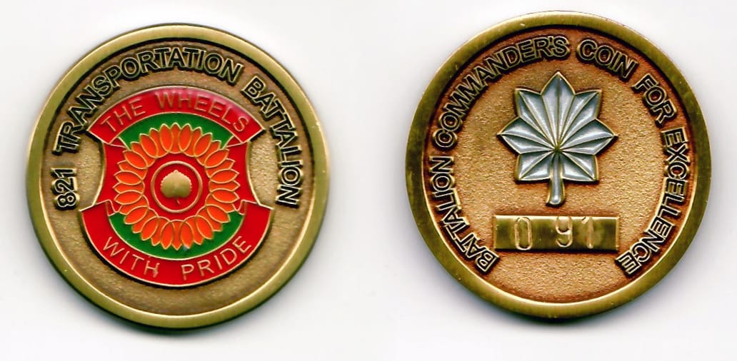 Round shaped, bronze colored coin 1-7/16 inches in diameter.