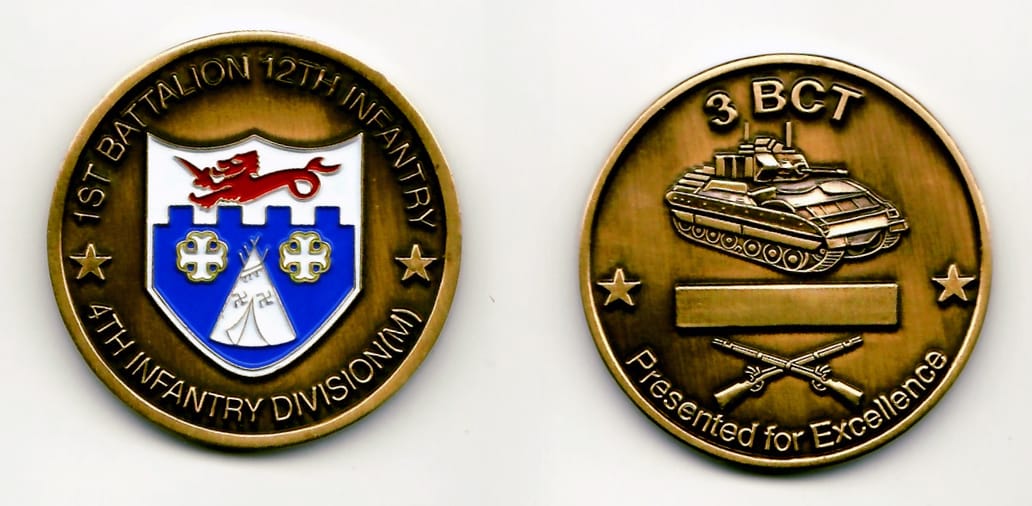 Round shaped, brass colored coin 1¾ inches in diameter.