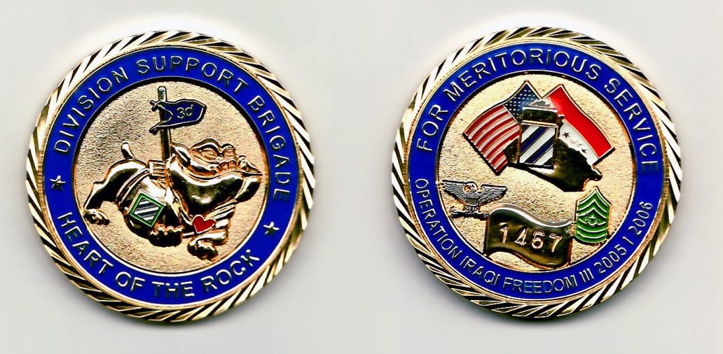 Round shaped, light gold colored coin 1¾ inches in diameter.