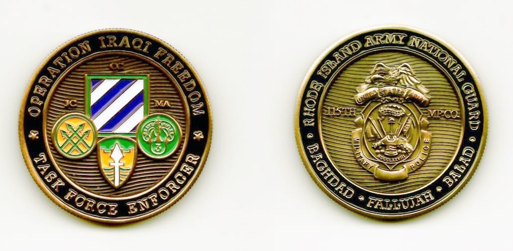 Round shaped, antique brass colored coin 1-5/8 inches in diameter.