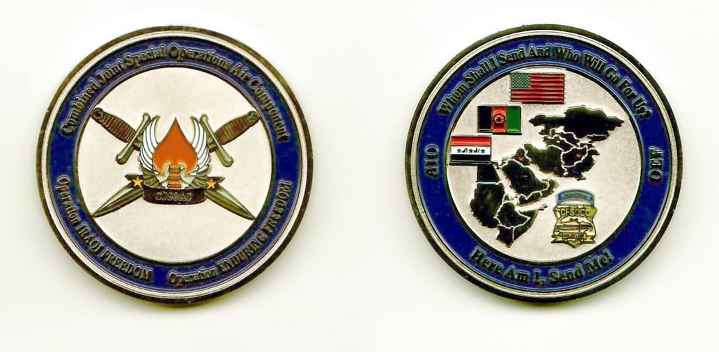 Round shaped, white gold colored coin 1-5/16 inches in diameter.