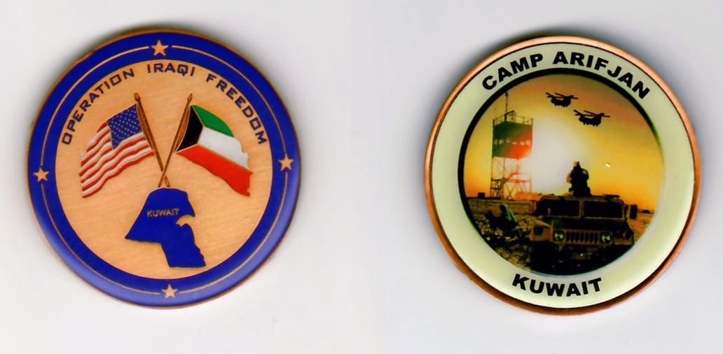 Round shaped, gold edged, enameled coin 1¾ inches in diameter.