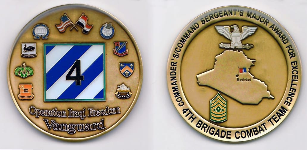 Round shaped, antique brass colored coin 2-1/2 inches in diameter.