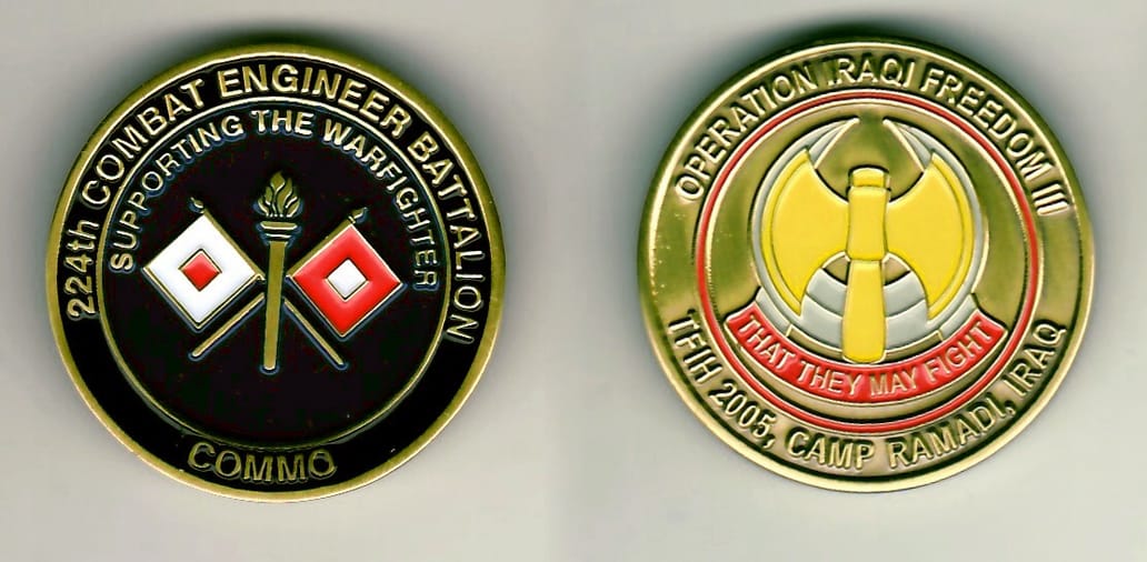 Round shaped, brass colored coin 1-1/2 inches in diameter.