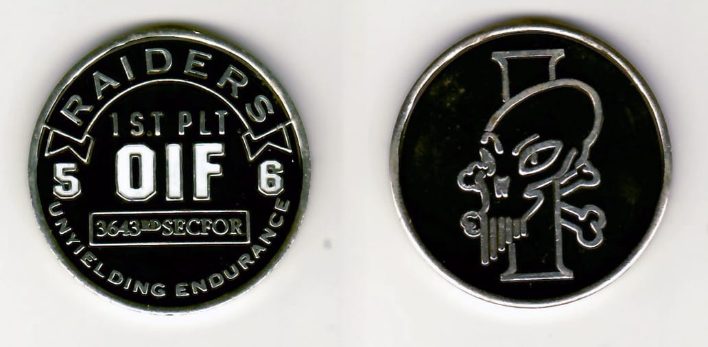 Round shaped, pewter colored coin 1-5/8 inches in diameter.