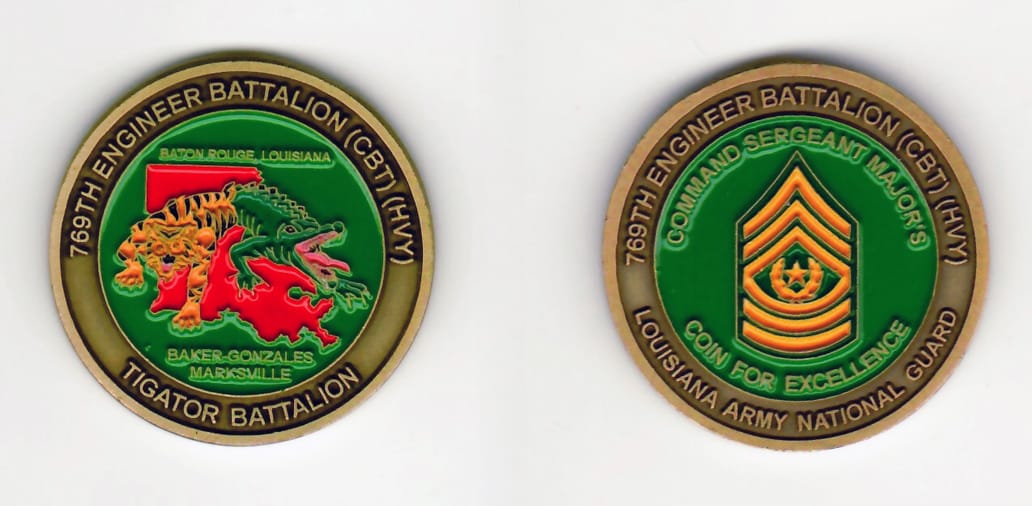 Round shaped, antique brass colored coin 1-5/8 inches in diameter.