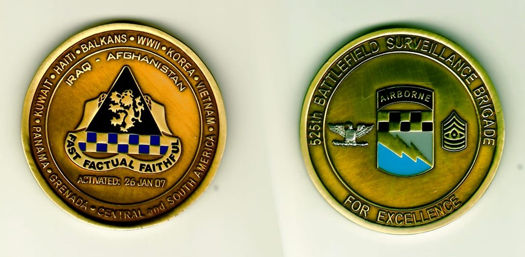 Round shaped, antique brass colored coin 2 inches in diameter.