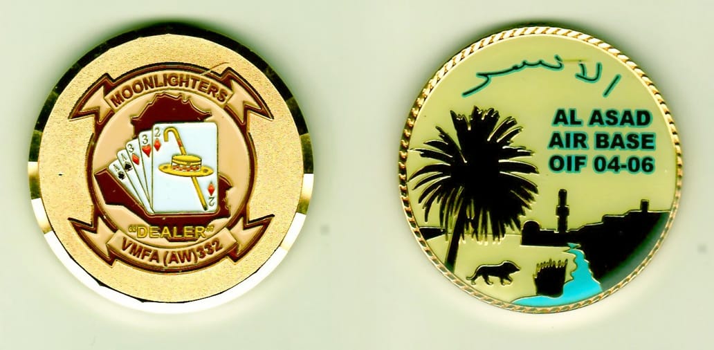 Round shaped, gold colored coin 1-3/4 inches in diameter.