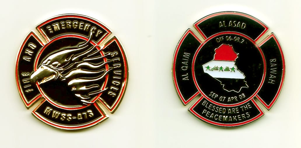 Round shaped, gold colored coin, 1-11/16 inches in diameter.