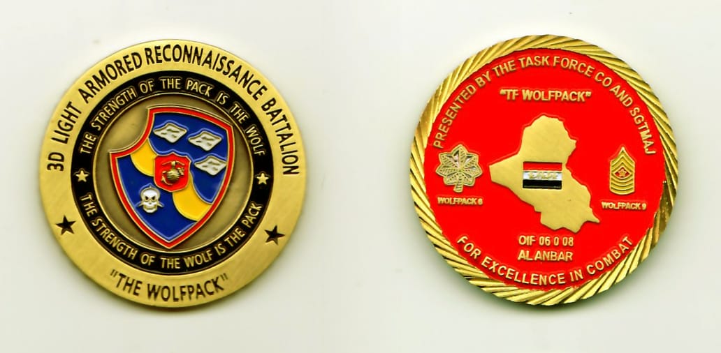 Round shaped, brushed gold colored coin, 1-1/2 inches in diameter.