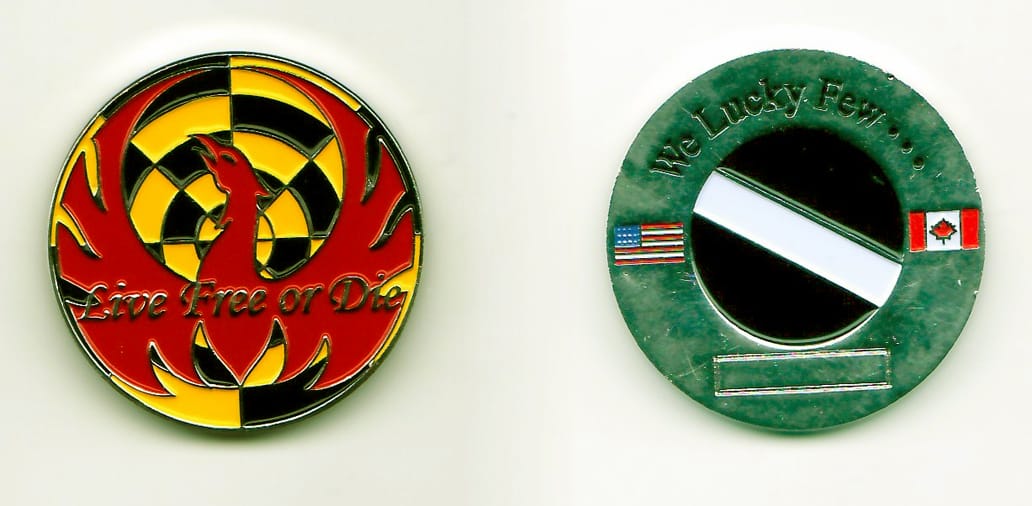 Round shaped, silver colored coin, 1-1/2 inches in diameter.