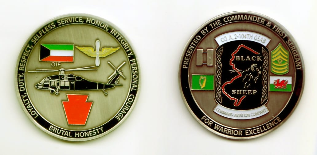 Round shaped, pewter colored coin, 1-3/4 inches in diameter.