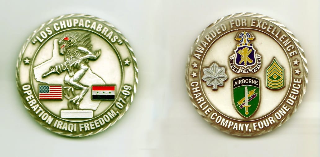 Round shaped, pewter colored coin, 1-3/4 inches in diameter.