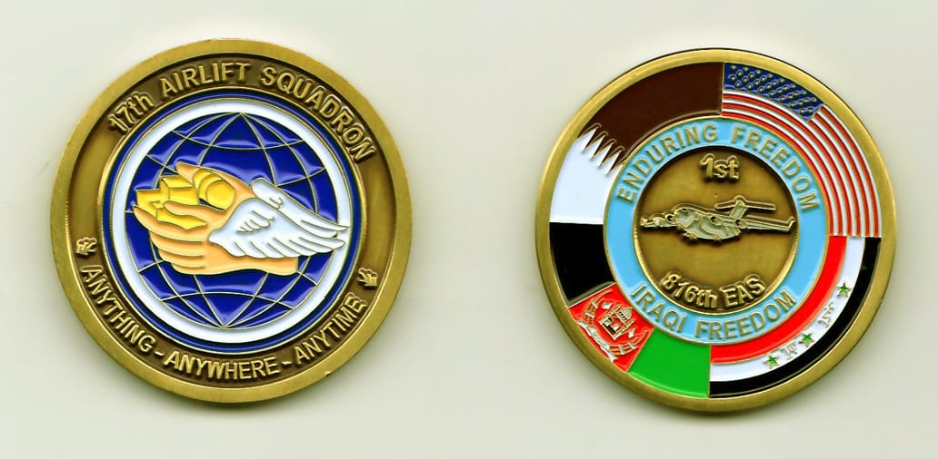 Round shaped, antique brass colored coin, 1-5/8 inches in diameter.