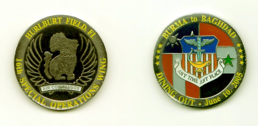 Round shaped, pewter colored coin, 1-1/2 inches in diameter.