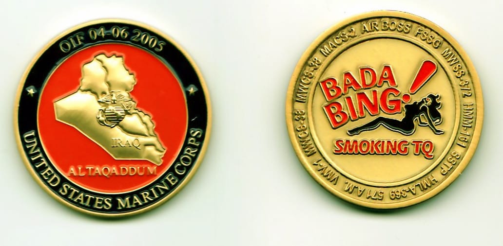 Round shaped, gold colored coin, 1-3/8 inches in diameter.