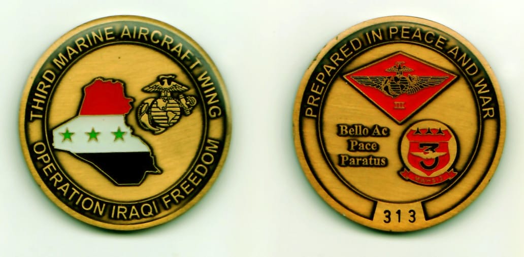 Round shaped, gold colored coin, 1-5/8 inches in diameter.