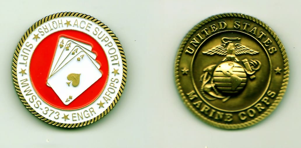 Round shaped, antique brass colored coin, 1-3/8 inches in diameter.