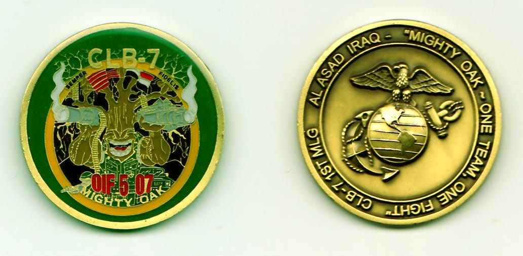 Round shaped, antique brass colored coin, 1-13/16 inches in diameter.