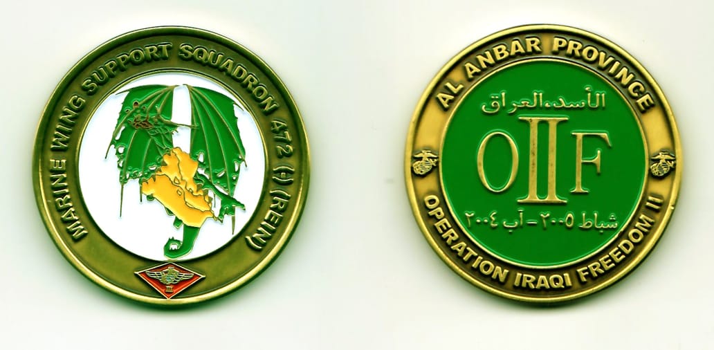 Round shaped, antique brass colored coin, 1-5/8 inches in diameter.