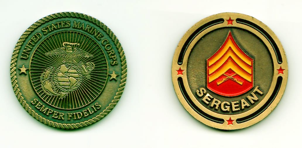 Round shaped, antique brass colored coin, 1-3/8 inches in diameter.