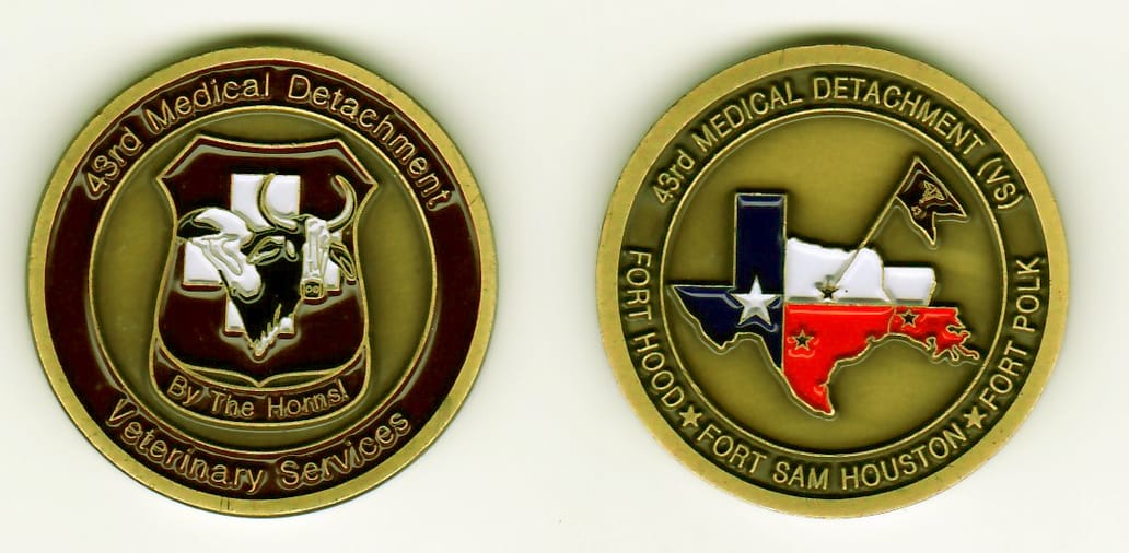 Round shaped, antique gold colored coin, 1-9/16 inches in diameter.