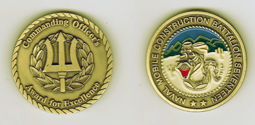 Round shaped, antique brass colored coin, 1-5/8 inches in diameter.