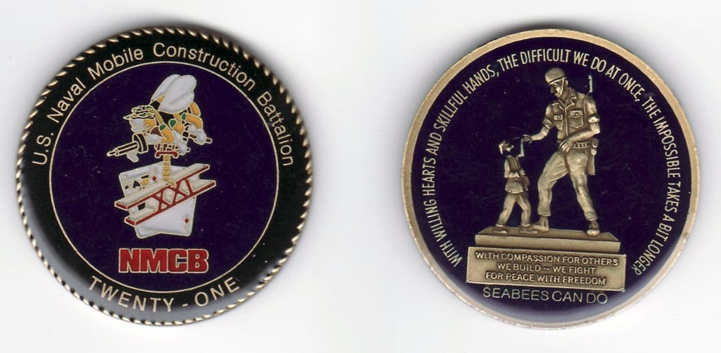 Round shaped,  brass colored coin, 1- 13/16 inches in diameter.