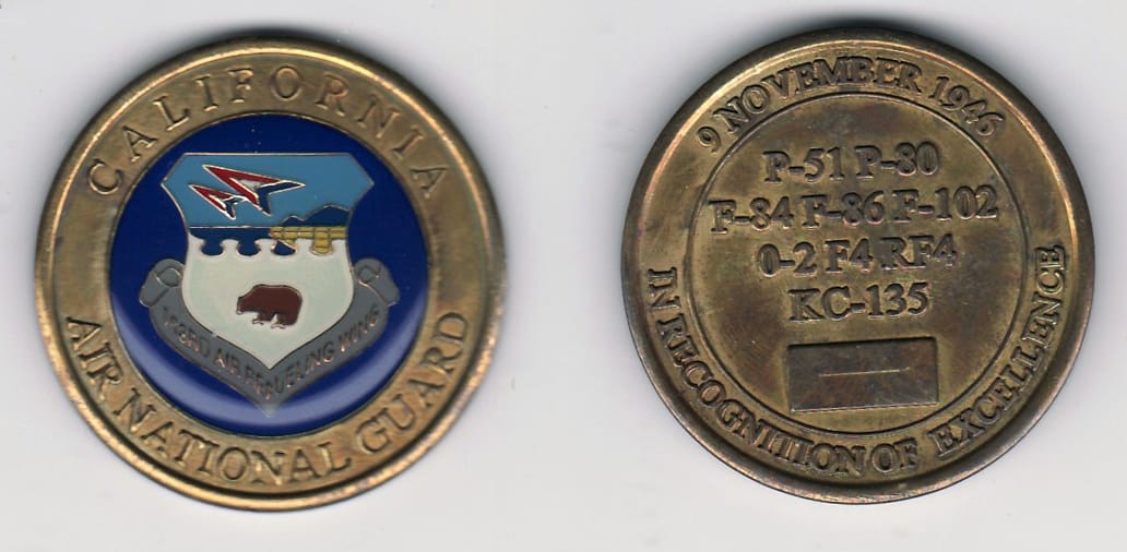 Round shaped,  brass colored coin, 1-5/8 inches in diameter.