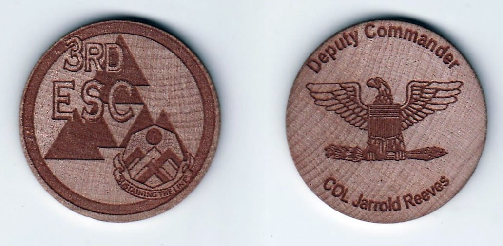 Round shaped, wooden poker chip, 1- 3/8 inches in diameter.