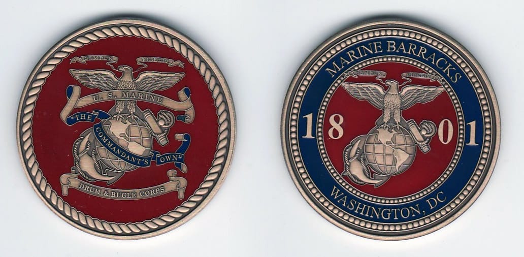 Round shaped, antique brass colored coin, 1- 13/16 inches in diameter.