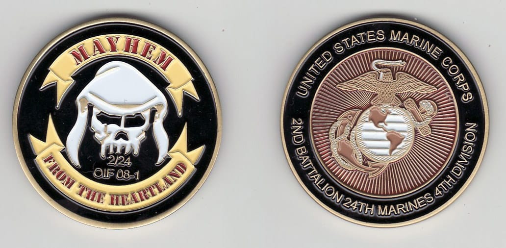 Round shaped, antique brass colored coin, 1-5/8 inches in diameter.