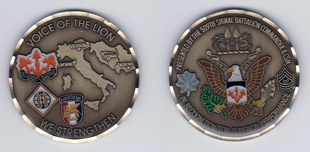 Round shaped, antique brass colored coin, 2- 1/8 inches in diameter.