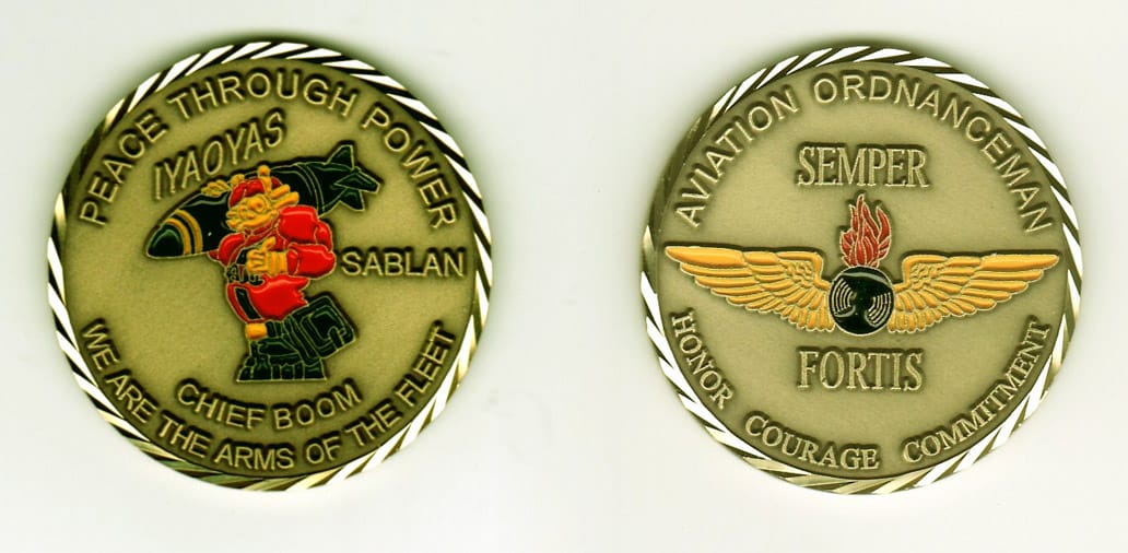 Round shaped, antique brass colored coin, 1- 13/16 inches in diameter.