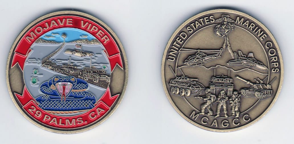 Round shaped,  brass colored coin, 1-5/8 inches in diameter.