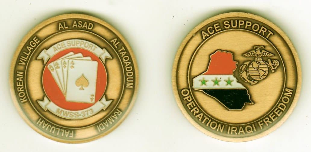 Round shaped, antique brass colored coin, 1- 1/4 inches in diameter.