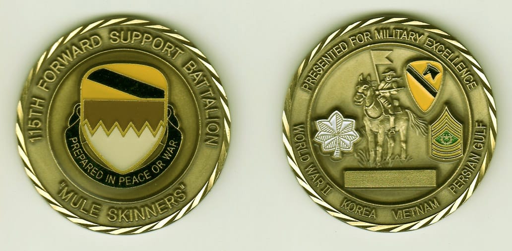 Round shaped, brass colored coin, 1- 13/16 inches in diameter.