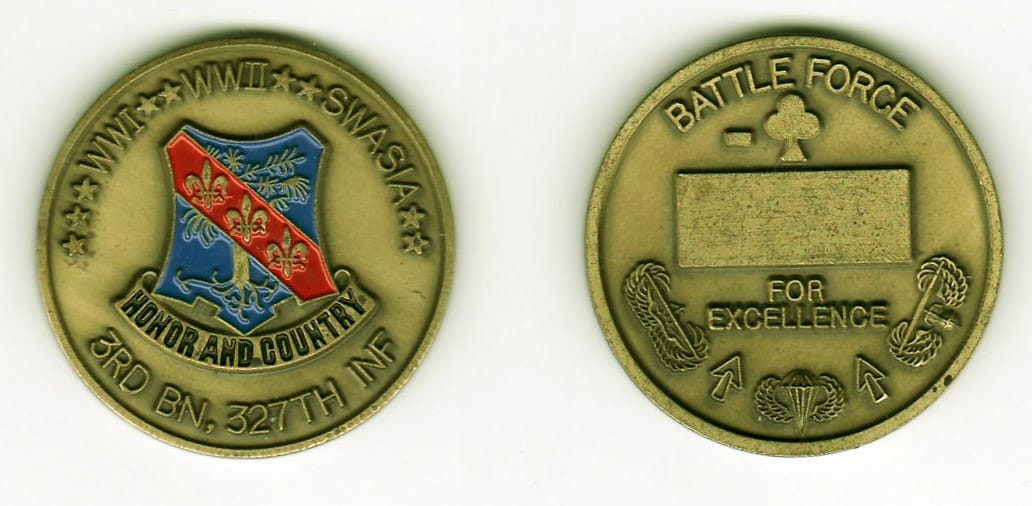 Round shaped, brass colored coin, 1- 1/4 inches in diameter.