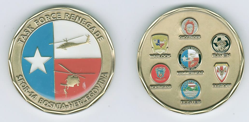 Round shaped, brass colored coin, 2- 1/8 inches in diameter.