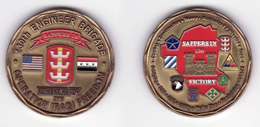 Round shaped, brass colored coin, 2- 1/8 inches in diameter.