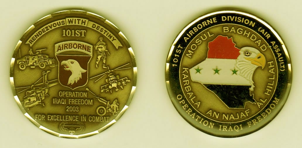 Round shaped, brass colored coin, 2- 1/8 inches in diameter.