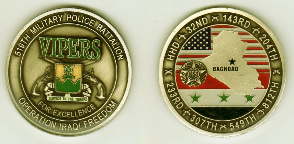 Round shaped, brass colored coin, 2 inches in diameter.